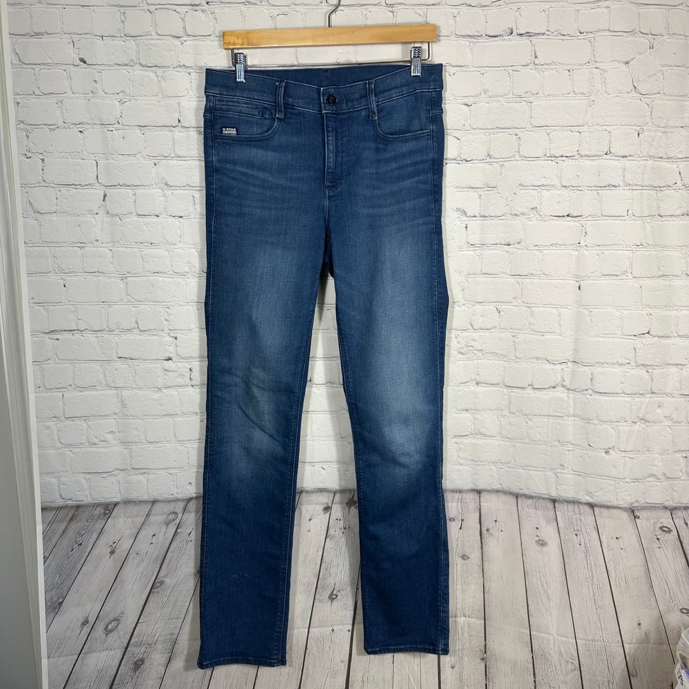 G-Star RAW Women Blue Mid Rise Skinny Denim Jeans Medium Wash Zipper Pocket 30